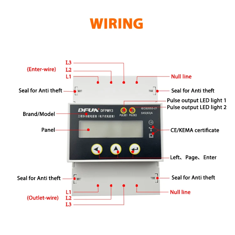 DFPM93 عداد الطاقة ثلاثي الطور 5A عبر أسلاك CT